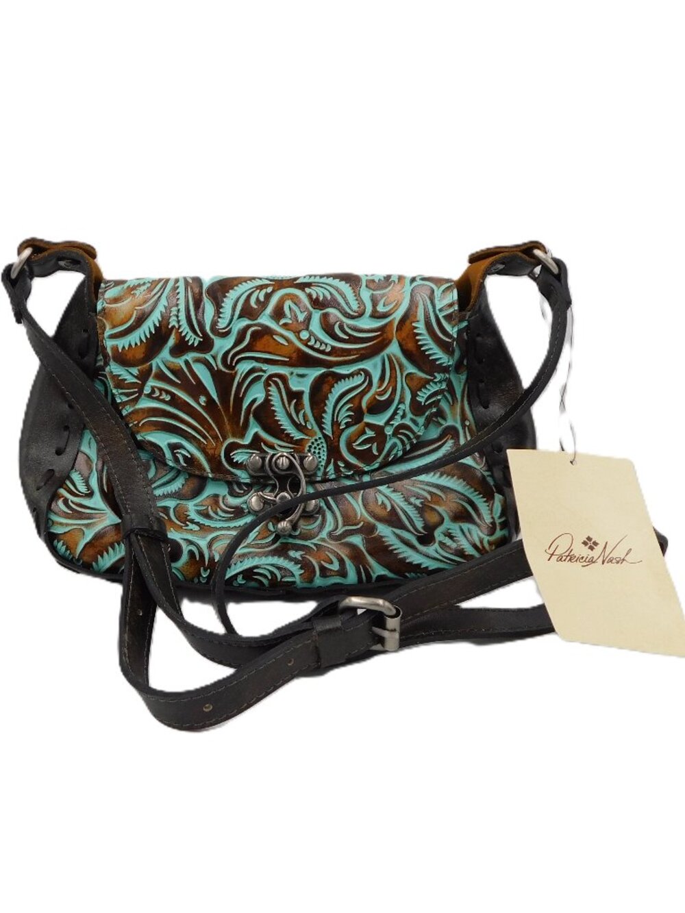 Patricia Nash Lucia Embossed Tooled Leather Turquoise Crossbody Bag | NWT